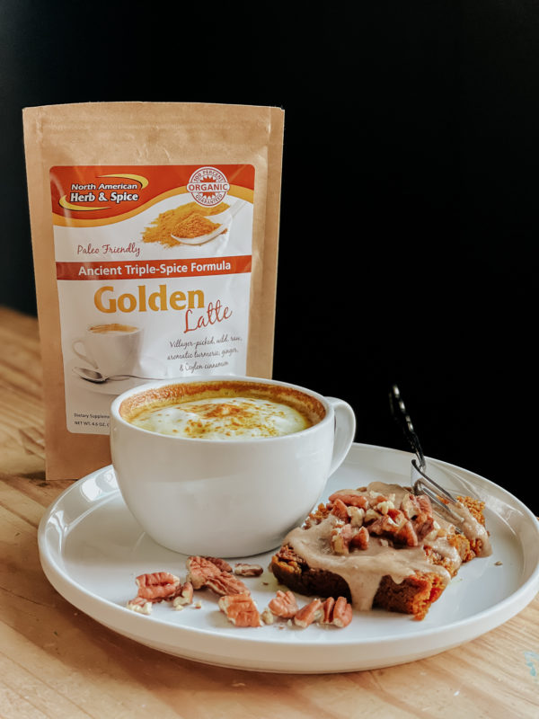 Pecan Maple Glazed Golden Latte Brownie Recipe with Turmeric